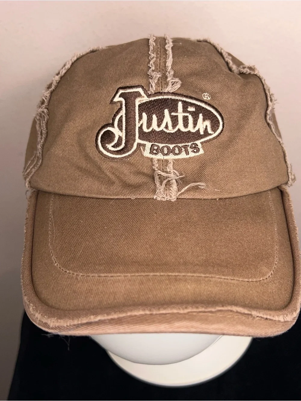 Justin Boots Western Brown Baseball Hat Distressed Unisex Outdoor Stretch Band